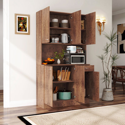 Grand garde-manger moderne avec 6 portes, 1 tablette ouverte et 1 tiroir pour la chambre à coucher