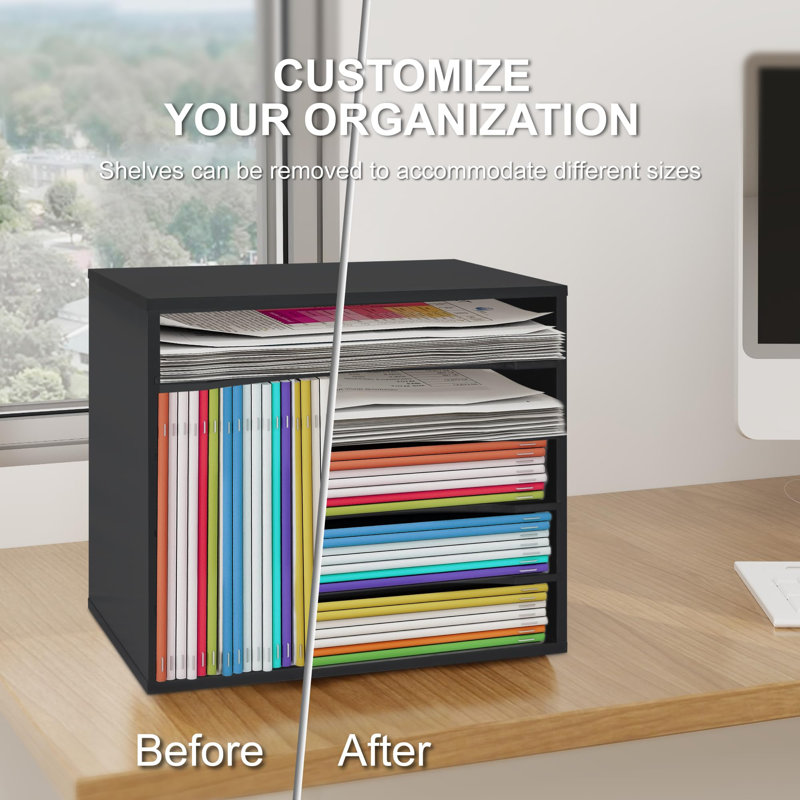 Emerit Wood Desktop Organizer Paper Storage Letter Tray File Sorter With Adjustable Shelves For Home Office