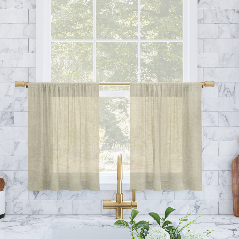 Paire de rideaux de cuisine semi-transparents avec passe-tringle Archaeo Akari, L 56 po x L 36 po, Lin