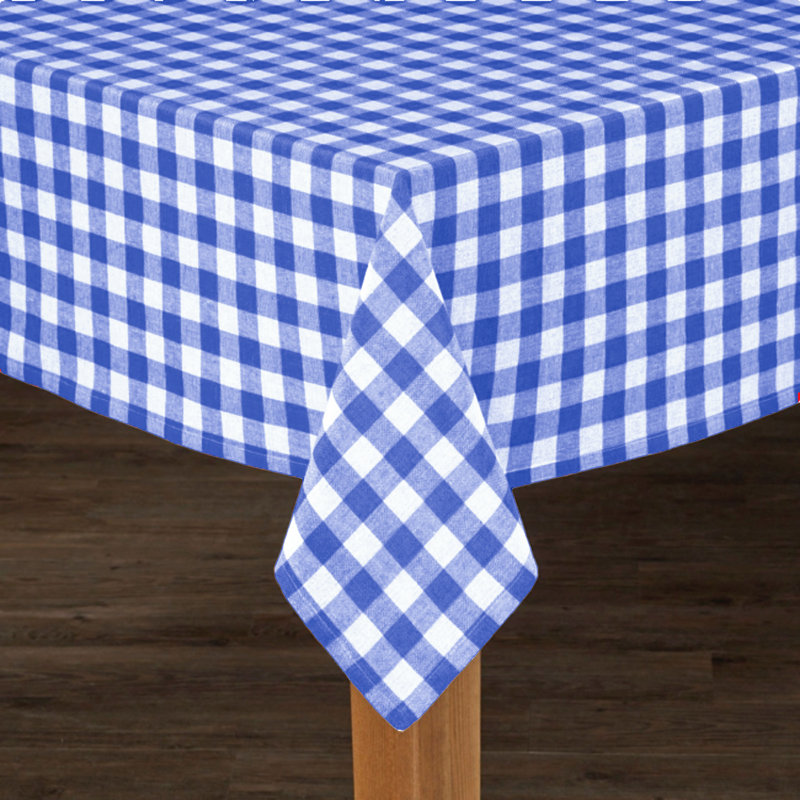 Knopp Plaid 100% Cotton Tablecloth, Blue, 90" Lx 60" W