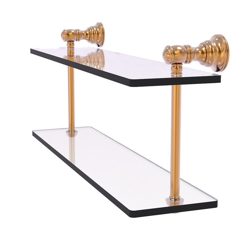Tablette à 2 niveaux en verre Freyja, H 5,6 po x l 16 po x P 9,2 po, Bronze brossé