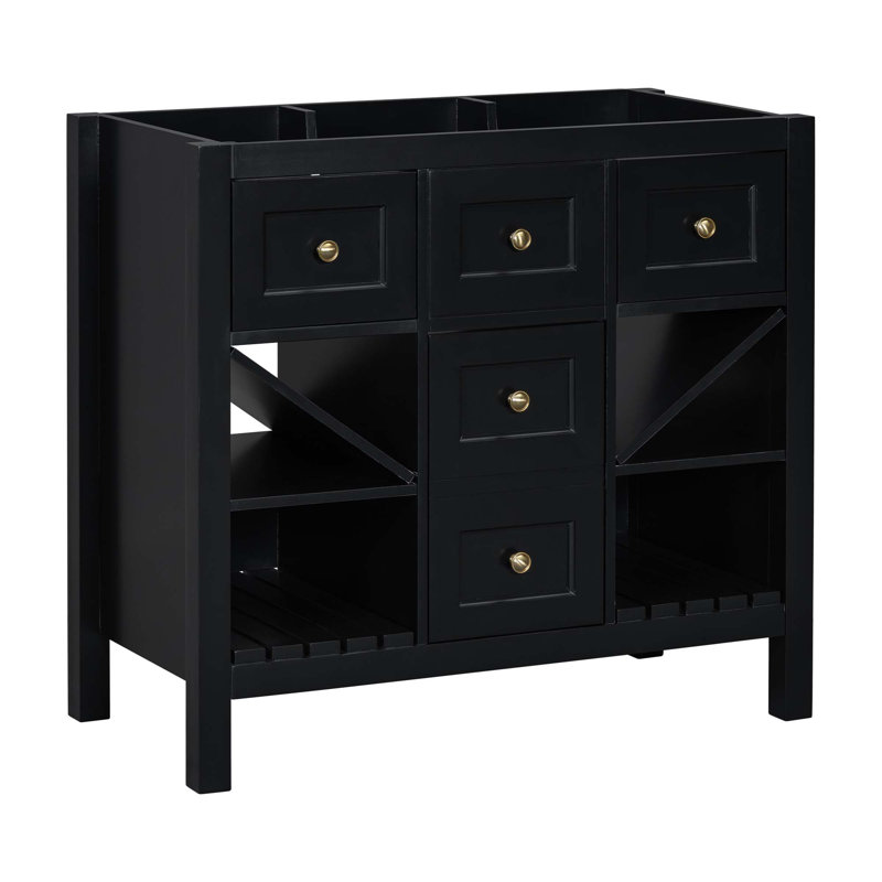 Meuble-lavabo de 36 po sans lavabo, armoire de rangement en bois massif, meuble-lavabo autoportant avec 5 tiroirs et portes à fermeture douce, évier de lavabo non inclus