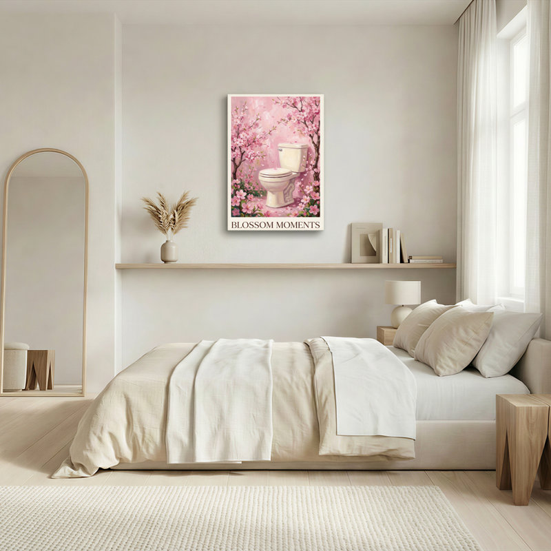 Ensemble de 1 tableau sur toile à motif de fleurs de cerisier pour les toilettes, H 18 po x l 12 po
