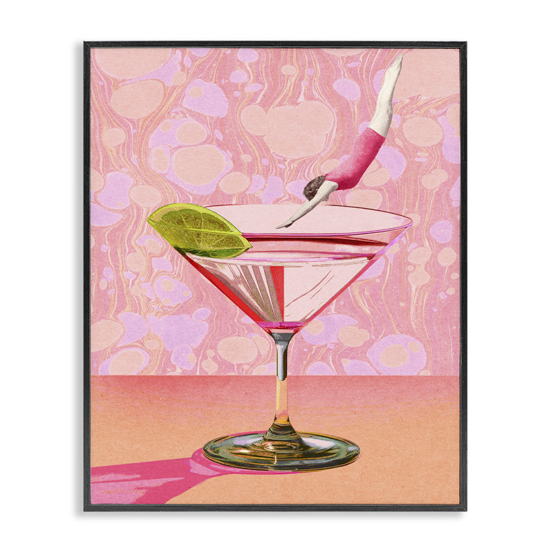  Plongeur en cocktail, estampe numérique de Daphne Polselli, H 30 po x l 24 po, Giclée encadrée noir minuit
