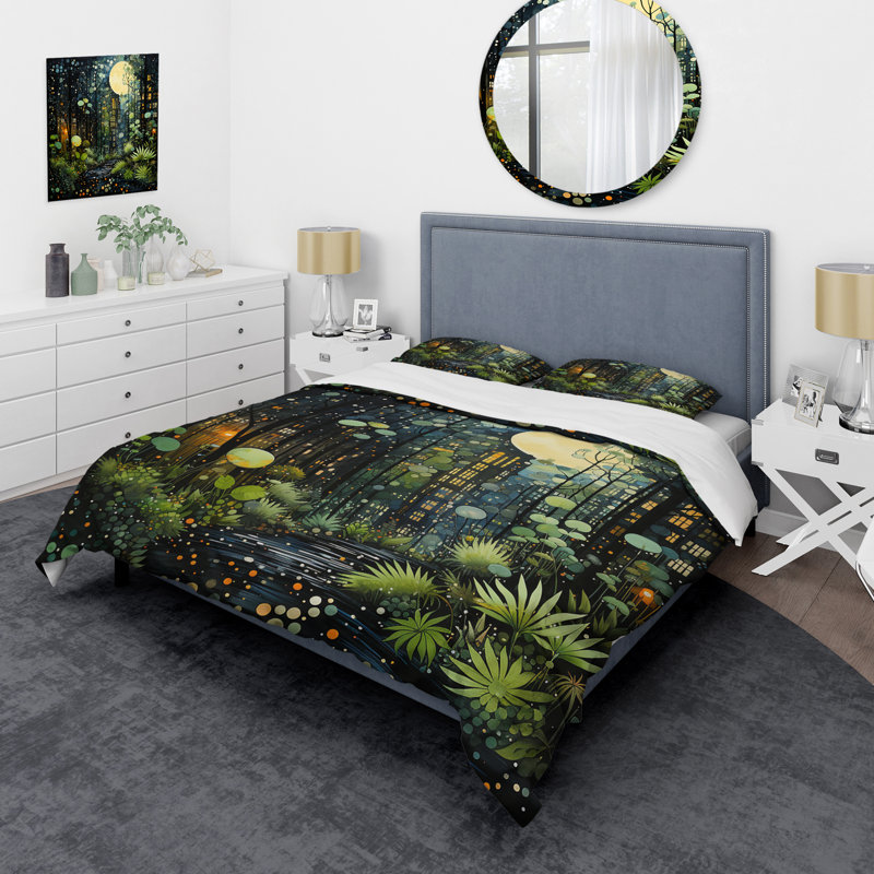 Ensemble de housse de couette vert et jaune Urban Jungle II - Collages abstraits