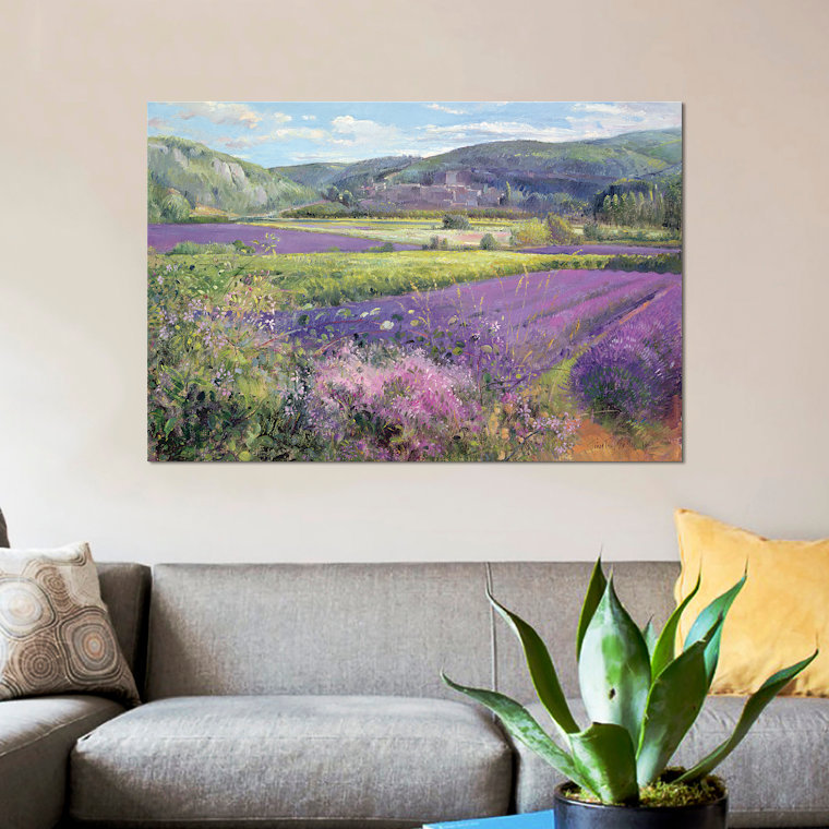 «Lavender Fields», reproduction sur toile, H 8 po x l 12 po x P 0,75 po, Pas de tapis, Toile tendue
