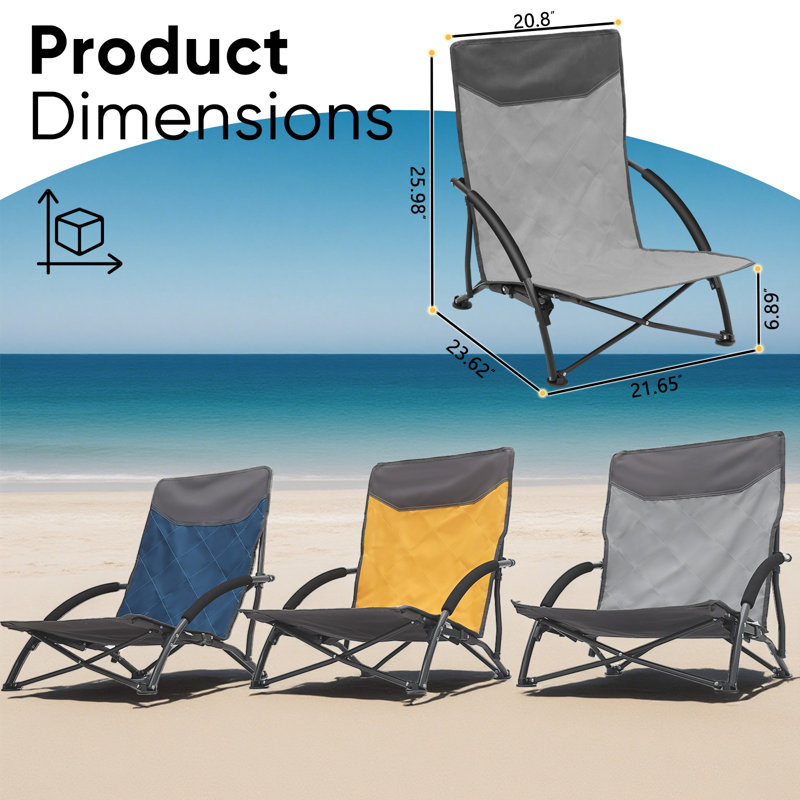  Portable Beach Chair, Lightweight Camping Chair With Carry Bag, Low Folding Beach Chair For Adults, Compact Ourdoor Chairs For Picnic, Fishing And Sports Events, Gray