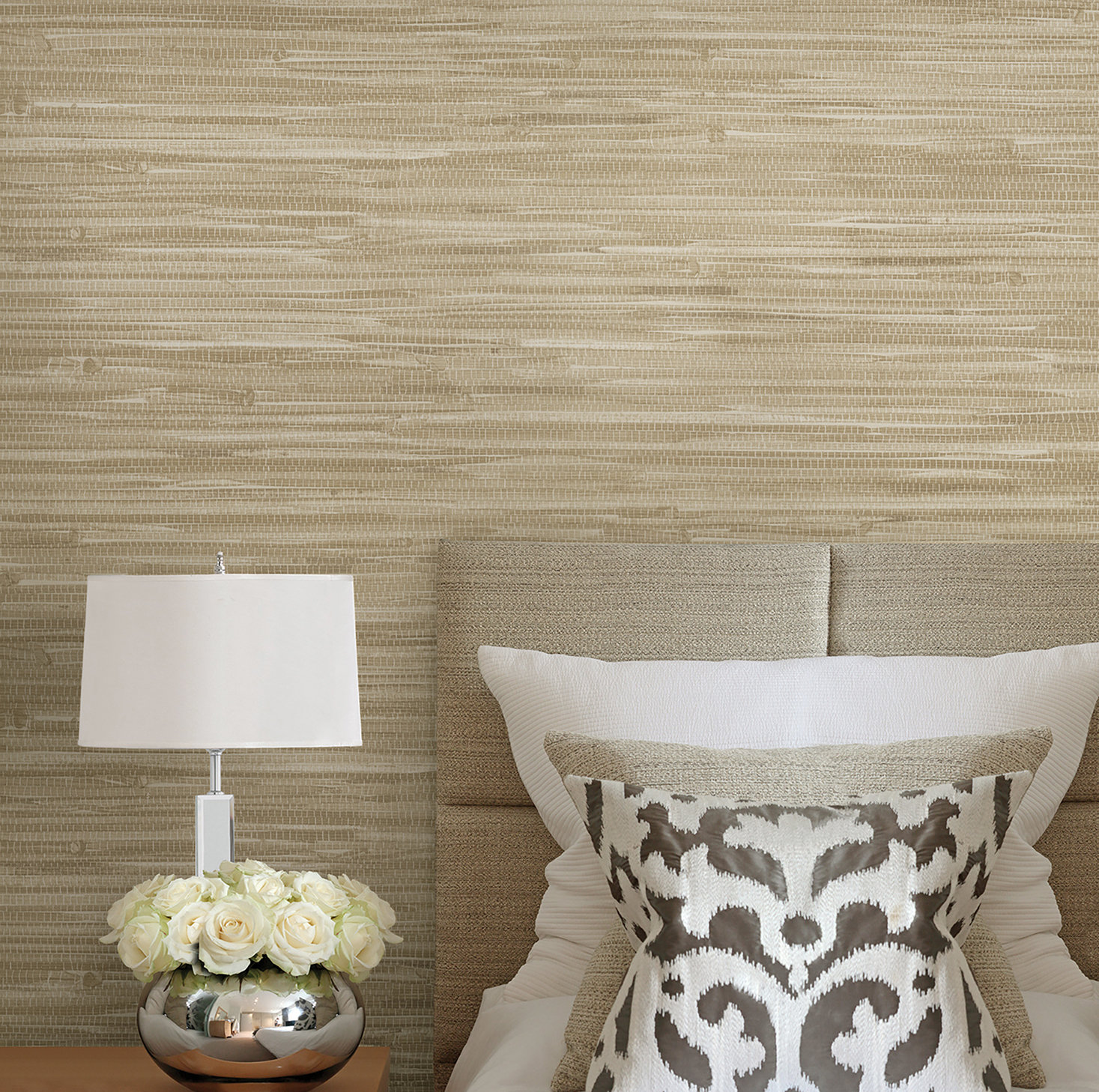 Eugenia Grass Cloth Abstract Wallpaper, Beige