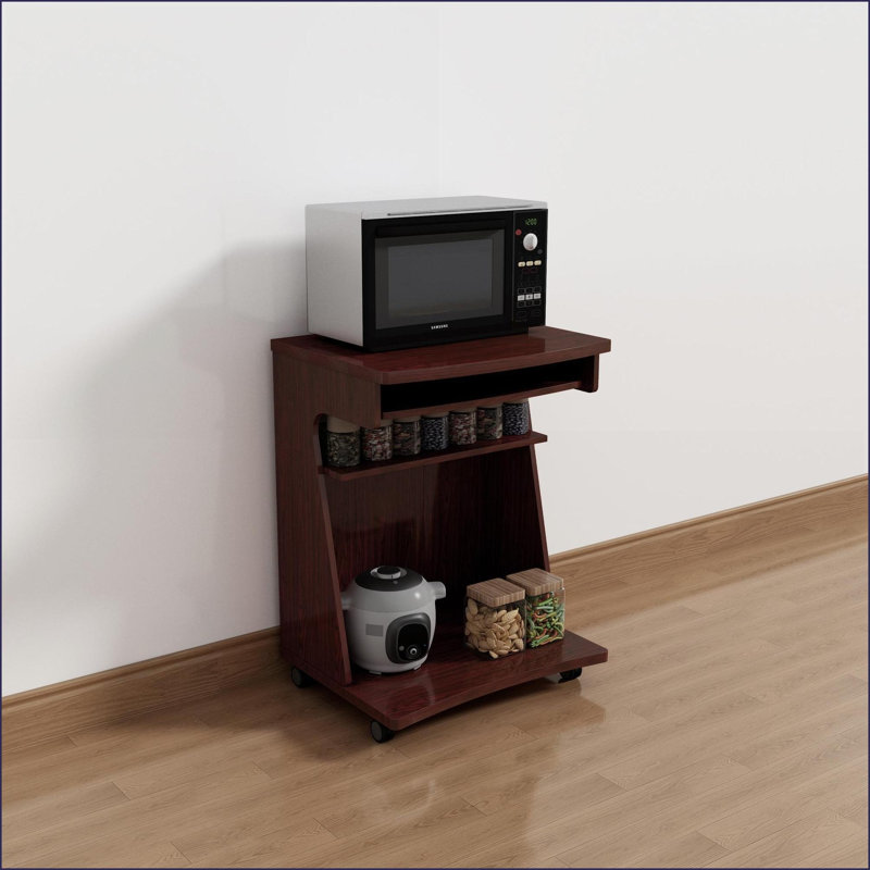Chariot utilitaire avec tablette coulissante - Chariot pour micro-ondes / cuisine / ordinateur, 2 tablettes, roulettes verrouillables | Acajou | Panneau de particules et panneau de fibres à densité moyenne