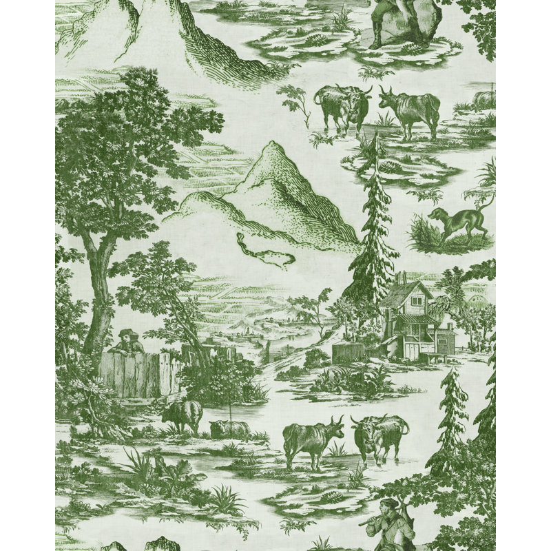 Tyrol Apres-Ski Home Toile Wallpaper Roll, Green/Light Green