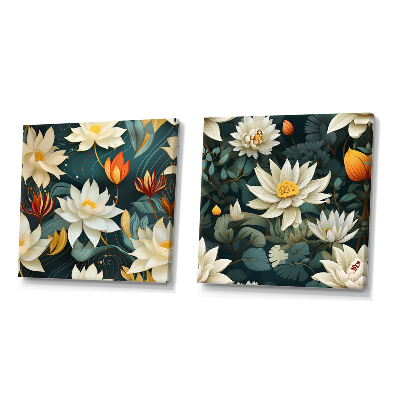 Fairwinds - Ensemble de 2 collages carrés floraux, H 30 po x l 61 po, Toile tendue