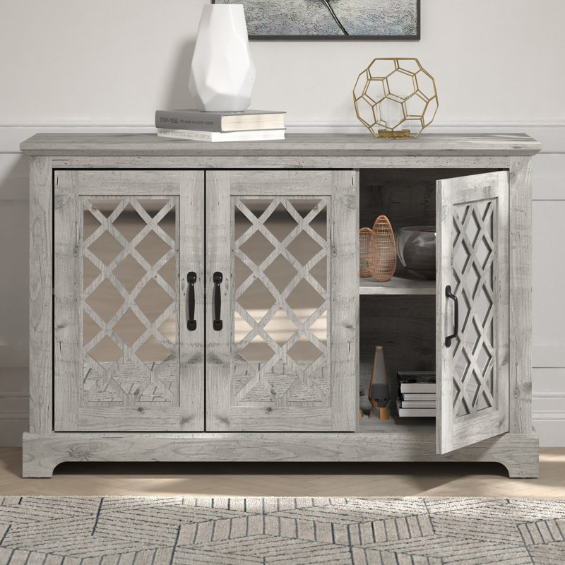 Soeren 45.73'' Modern Mirror Cutout Storage 3 Door Sideboard, Mexican Gray