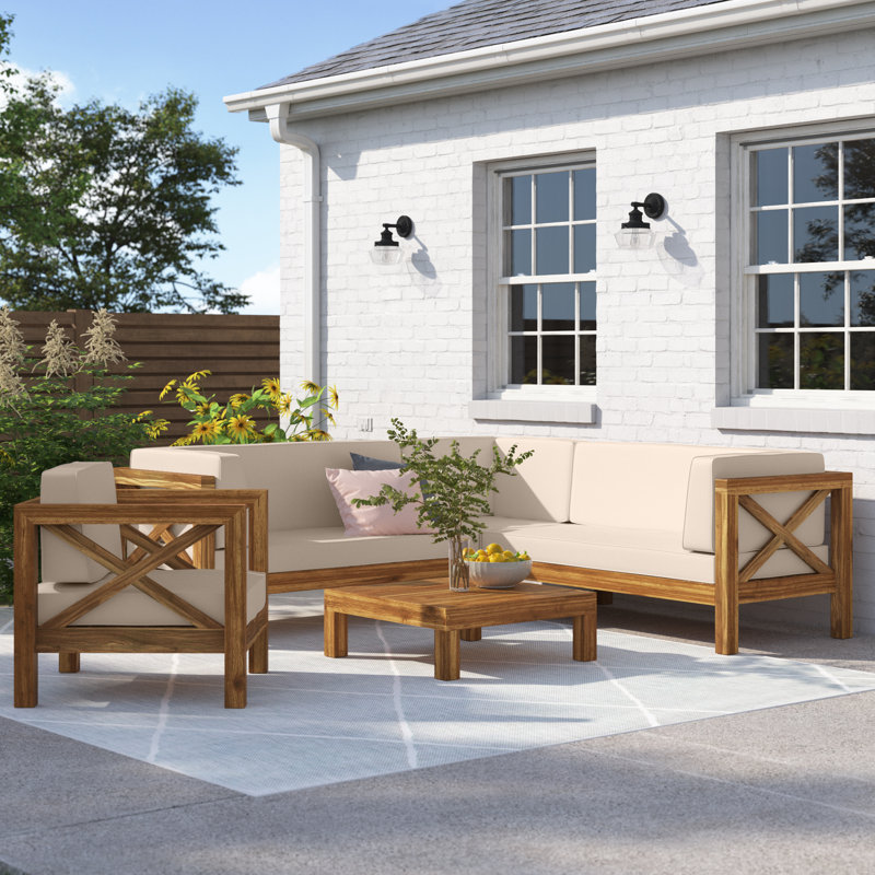 Acacia 6 - Person Patio Conversation Set with Cushions, Natural, Beige