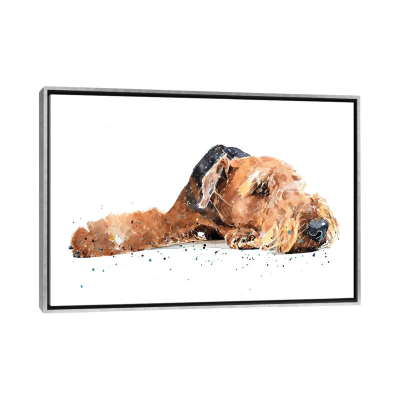 " Airedale " by EdsWatercolours, No Mat, Silver Framed Canvas, 26" H x 40" W x 1.5" D