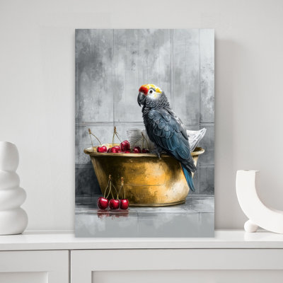 Parrot In Bathtube 3 by Justyna Jaszke - Wrapped Canvas Print