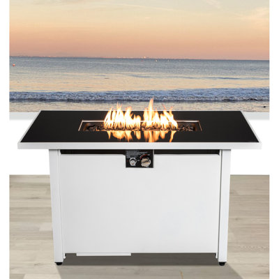 Table de foyer en acier inoxydable, sortie 50000, résistante à la chaleur, rouille, blanche avec couvercle et foyer moderne, table, rouille et chaleur