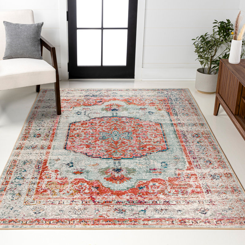 Stirling Vintage Medallion Coral/Ivory Rug, Rectangle 3' x 5'
