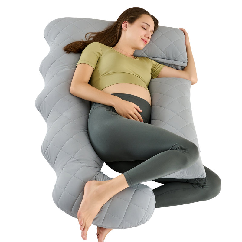 51" Full Body Maternity Pillow with Removable Diamond Quilted Cool Fabric, Support for Back, Belly & Hips for Side Sleeping Pregnant Women