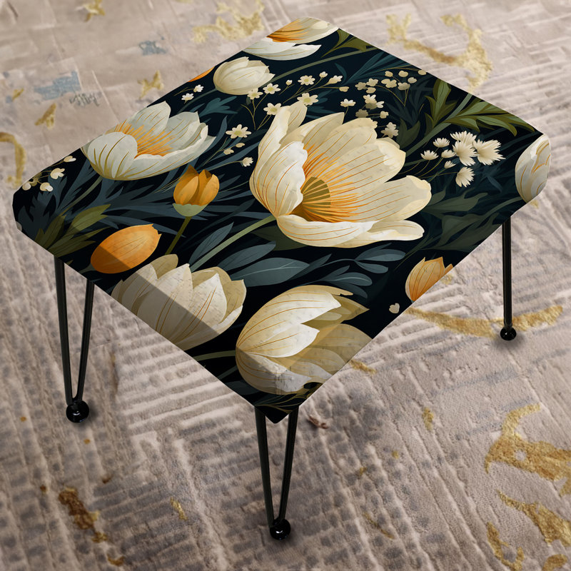 Beige And Yellow Weave Ikat Blooms - Floral Rectangle Ottoman