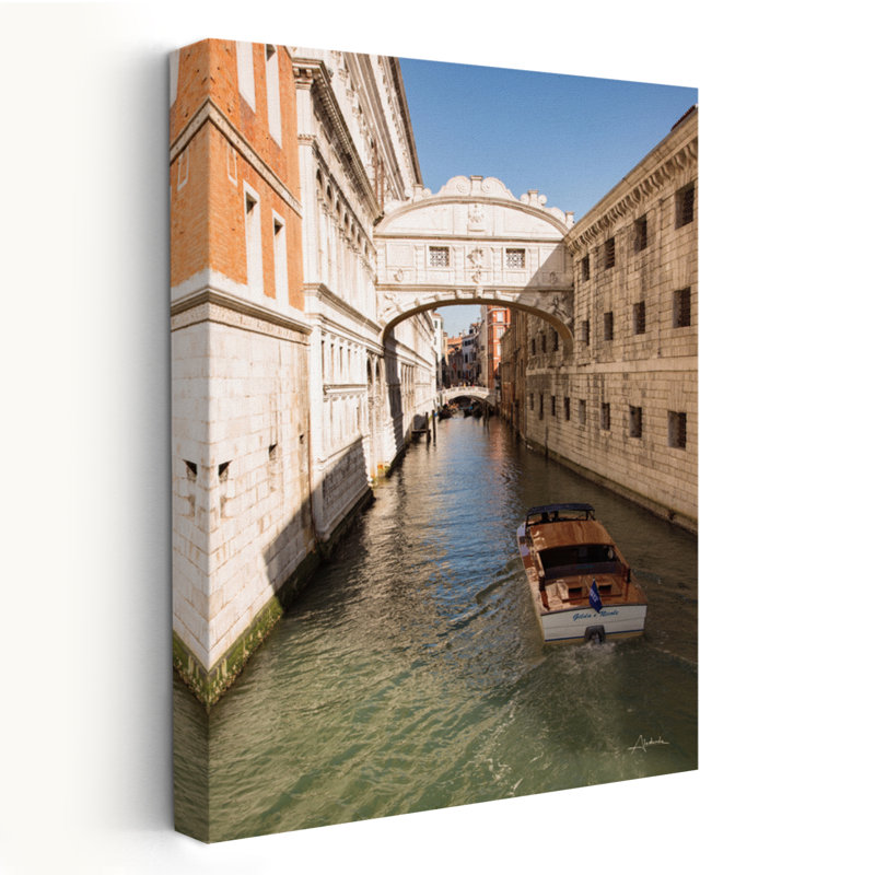 Pont des soupirs, bateau arche bleu et blanc contemporain, H 60 po x l 40 po