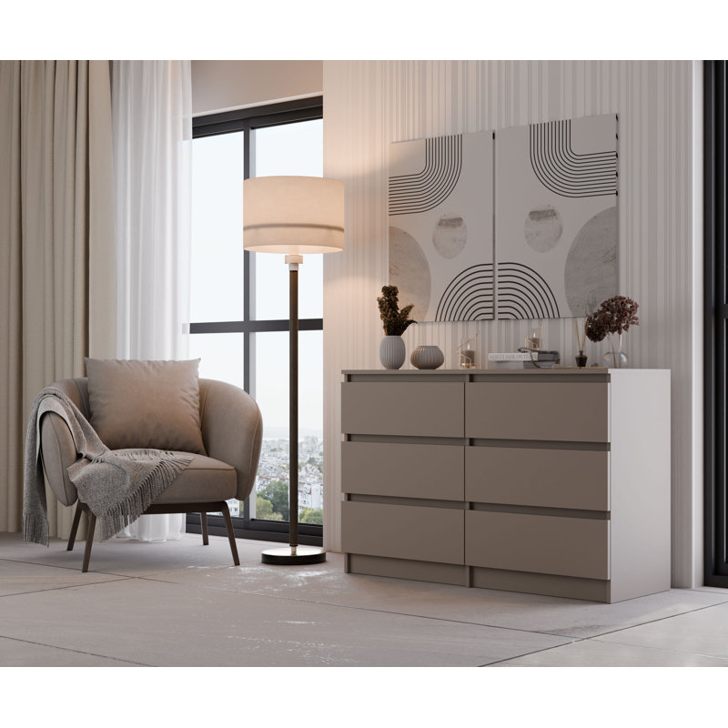 Olhouser 120 cm W Chest of 6 Drawers, Grey