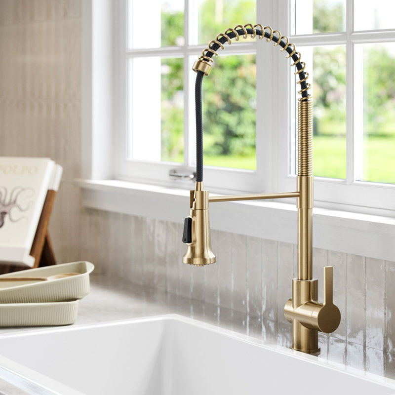 KRAUS Britt Commercial Style Single Handle Pull Down Kitchen Faucet, Champagne Bronze