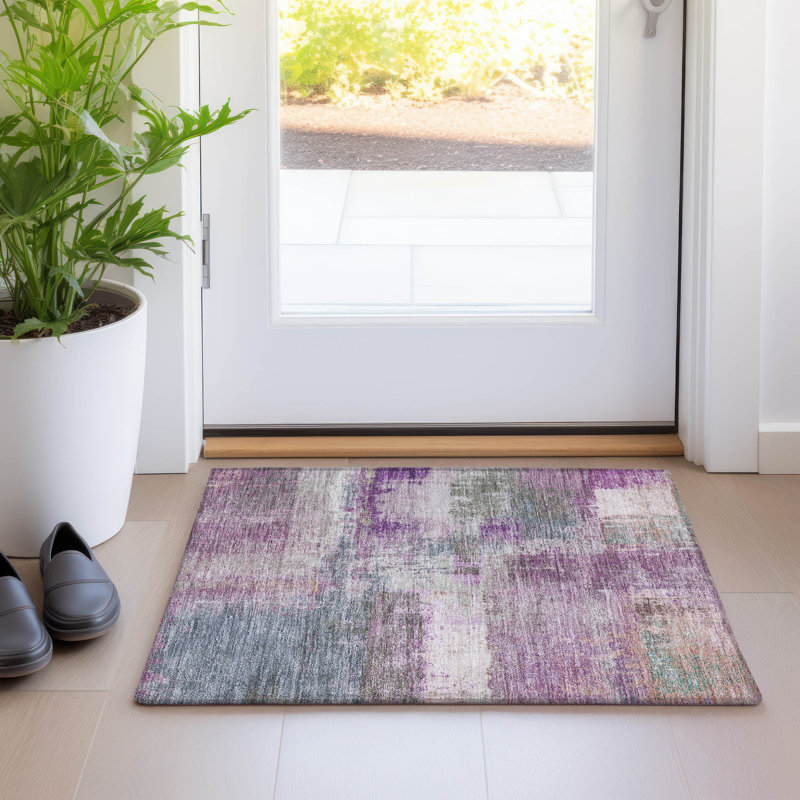 Red Rectangular Easy Care Synthetic Washable Rug