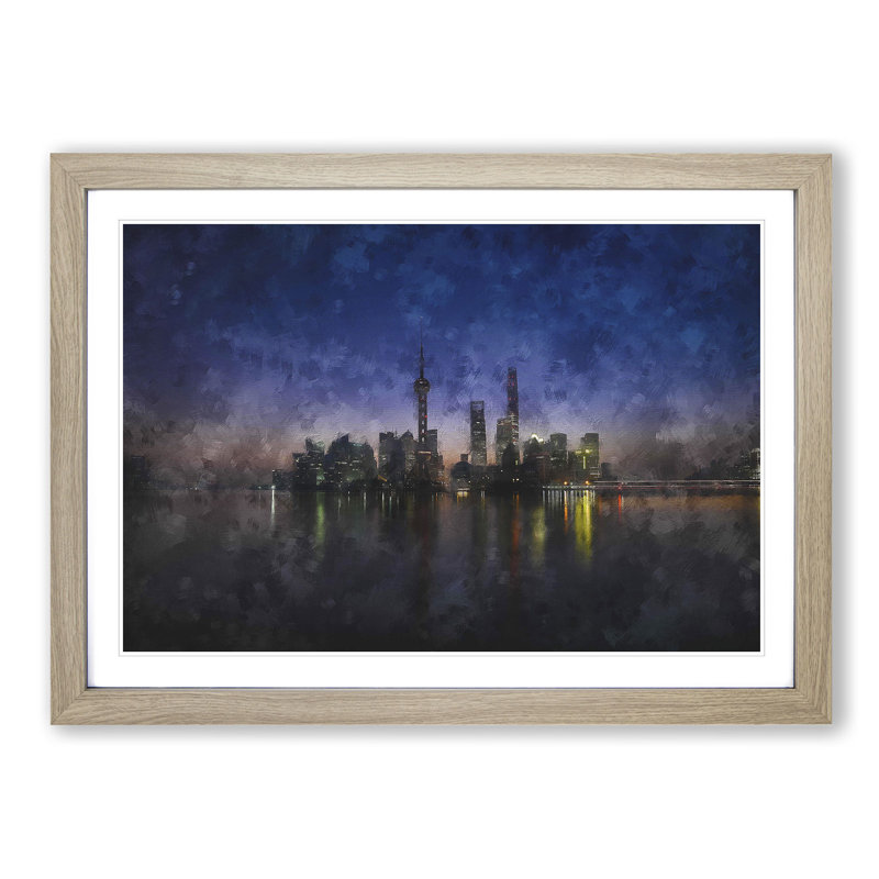 Evening Reflections of Shanghai - Picture Frame Graphic Art Print, Oak Framed, 45cm H x 63cm W x 2cm D