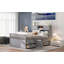 Lit plateforme double pleine grandeur avec rangement intégré pour bibliothèque, tablettes de rangement et quatre tiroirs pratiques, gris-1416991435