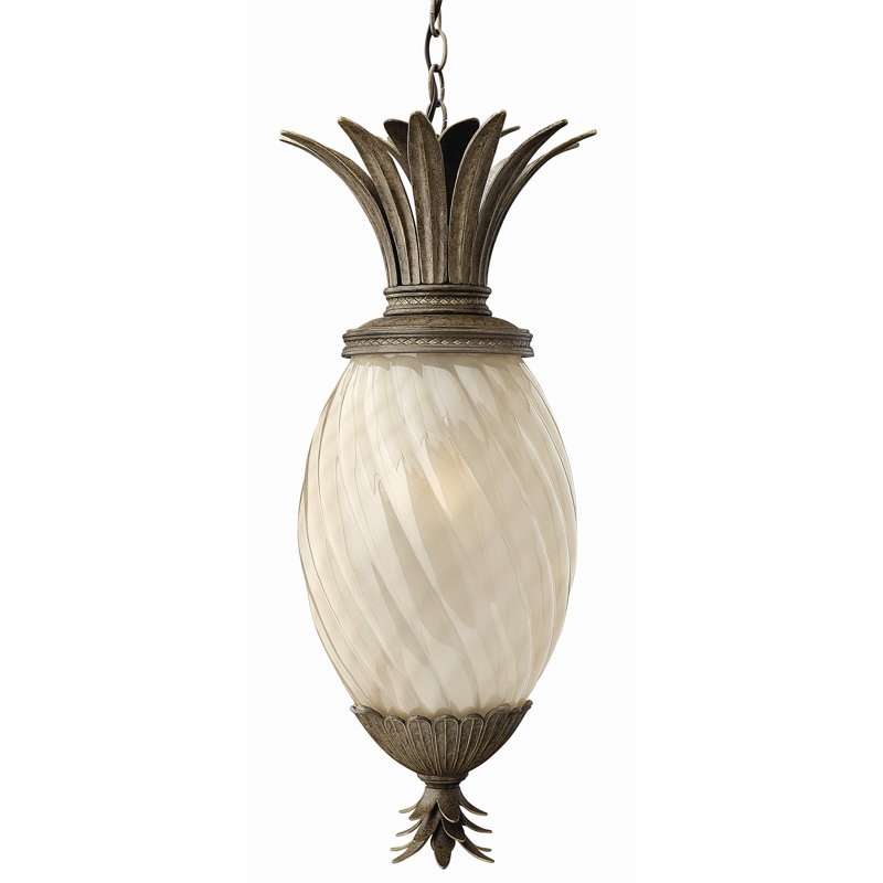 Pearl Bronze Etched Amber Glass Outdoor Pendant Light