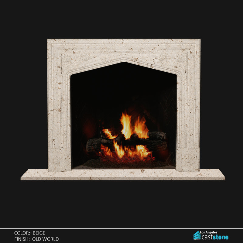Iden Hand Carved Composite Fireplace Surround, Beige Old World