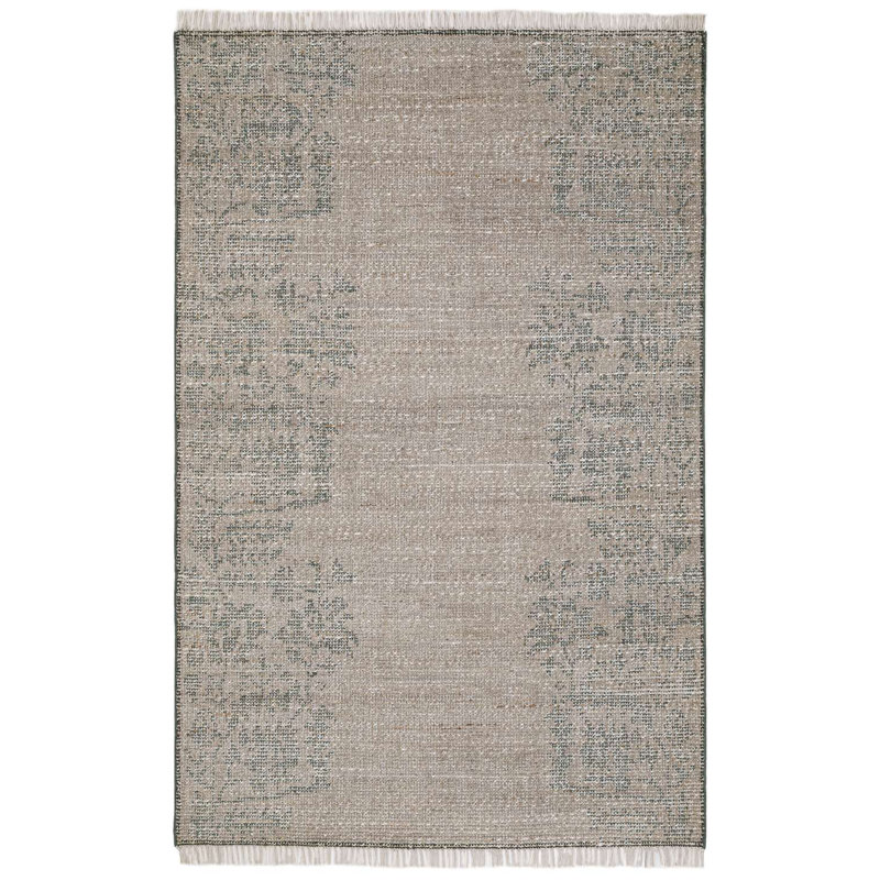 Bloom Rug: Decorator Hand Knotted Rug in Natural/Green, Rectange 5' x 8'
