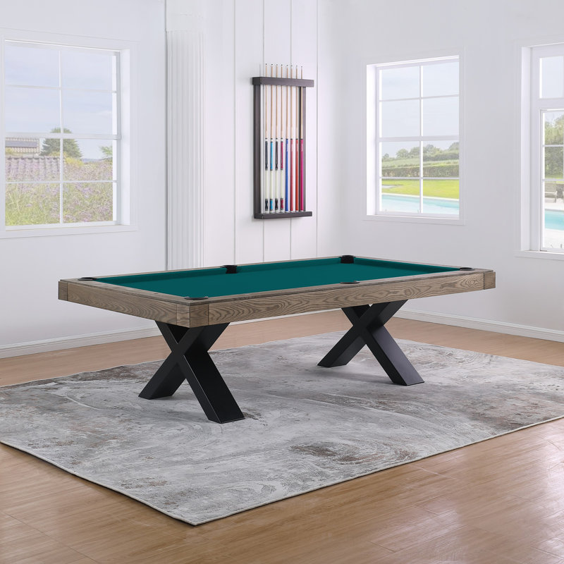 Table de billard en ardoise 8 pi Texas II avec pieds en acier, Bleu vert, Distressing Vintage Ash