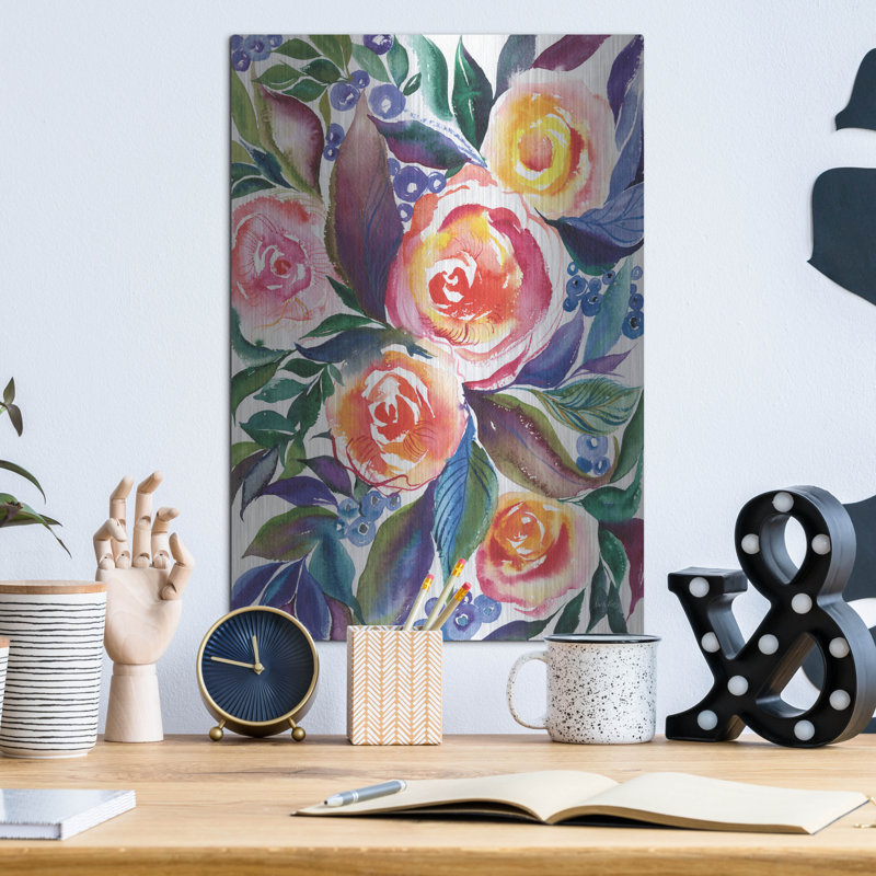 «Rose Trio» par Kristy riz, art mural en métal, H 16 po x l 12 po