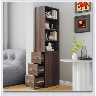Grande armoire de rangement en bois de 70,87 pouces avec 4 tablettes et 3 tiroirs, design moderne pour le bureau à domicile et le salon