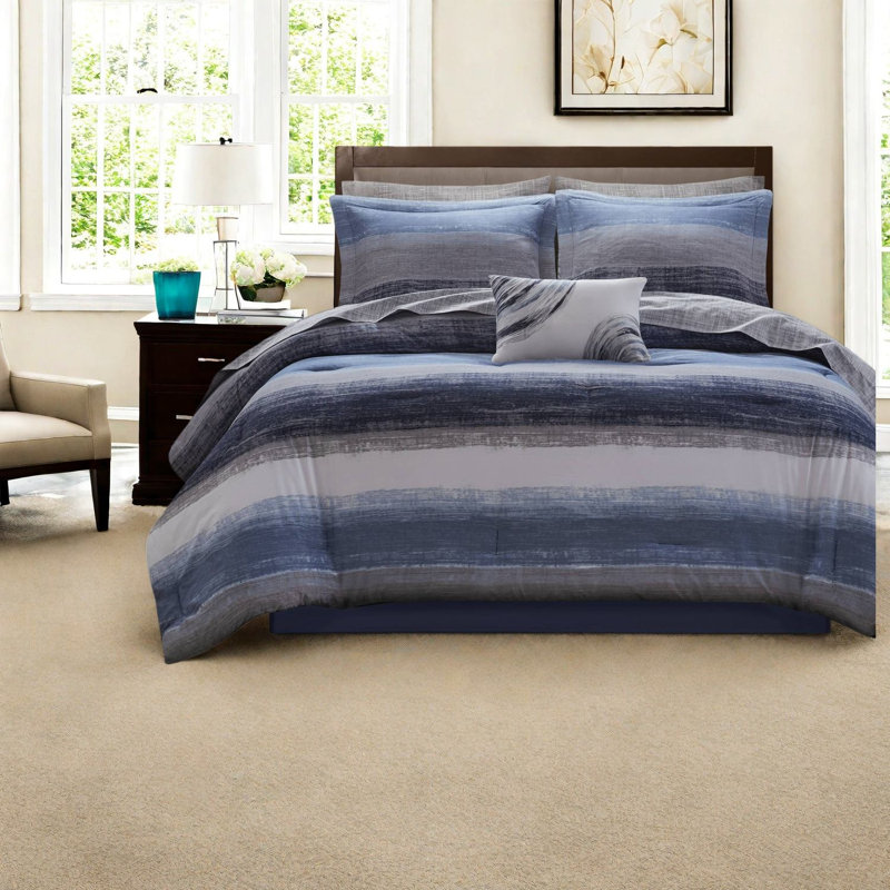 Premium Navy Cal King Bedding Set, Cotton Comfort, Modern Style For Home