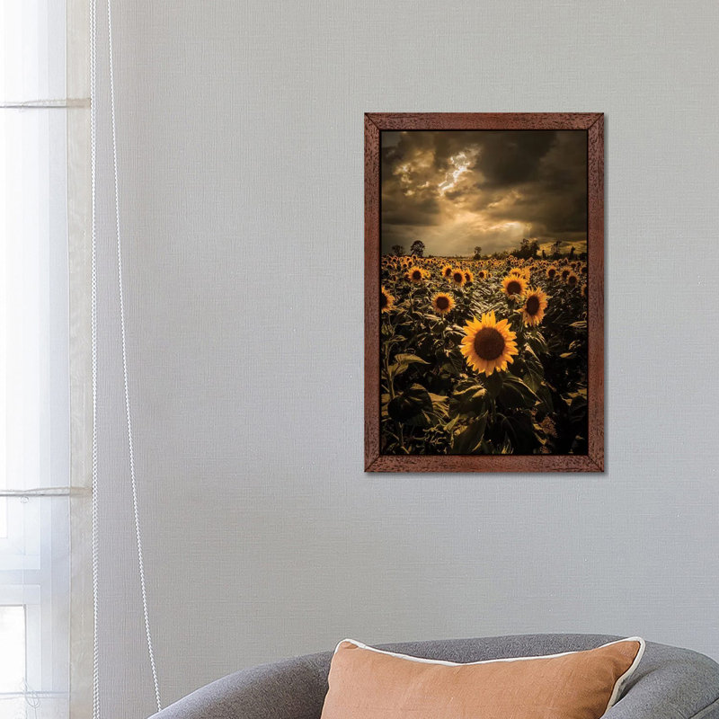 Sunflowers 1 Piece Wall Art on Canvas, 101.6 cm H x 66.04 cm W, Brown Floater Framed