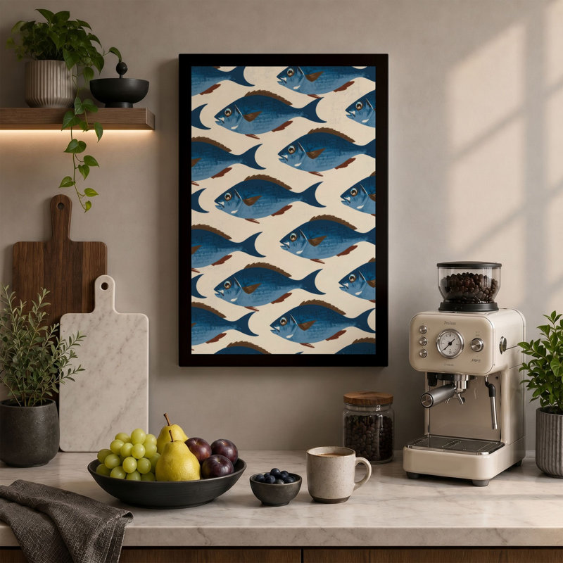 School of Fish Coastal - Wrapped Canvas, 24x16 - 61.0 x 40.6 cm, Cream Border