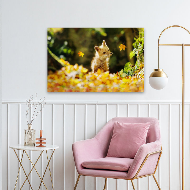 Falling Leaves Fox - photographie animaux, nature, faune, automne, H 24 po x l 36 po