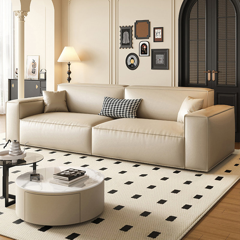Canapé modulaire en cuir véritable blanc crème, Crémeux