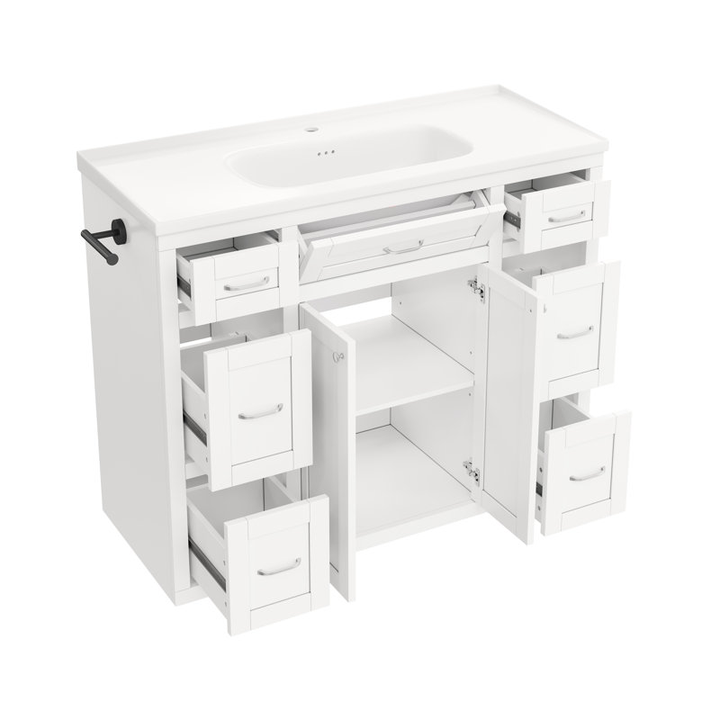 Meuble-lavabo de salle de bain autoportant 48 po avec porte latérale réversible Nautical, Blanc
