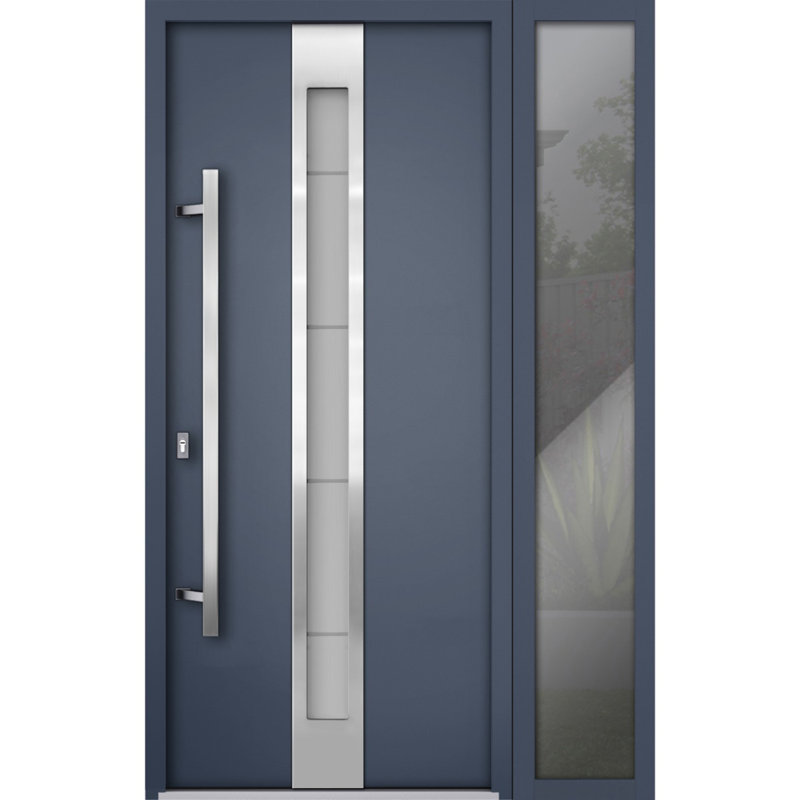 Porte avant en acier pré-suspendue à l'avant / deux graphites gris 1717 / inserts en acier inoxydable simples peints modernes - l 52 po x H 80 po - droitier