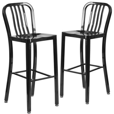 Commercial Grade Metal Indoor-Outdoor Stool with Vertical Slat Back
