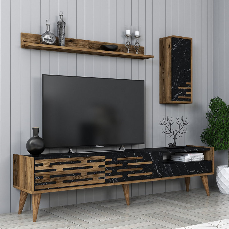 Keikei TV Stand for TVs up to 65", Brown/Black