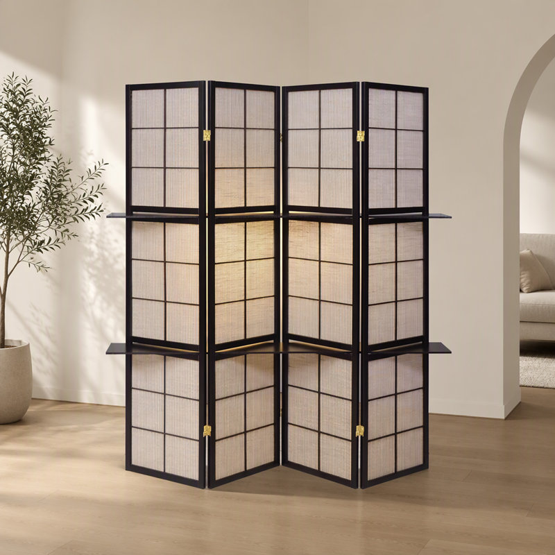Tan and Cappuccino 4-Panel Folding Screen