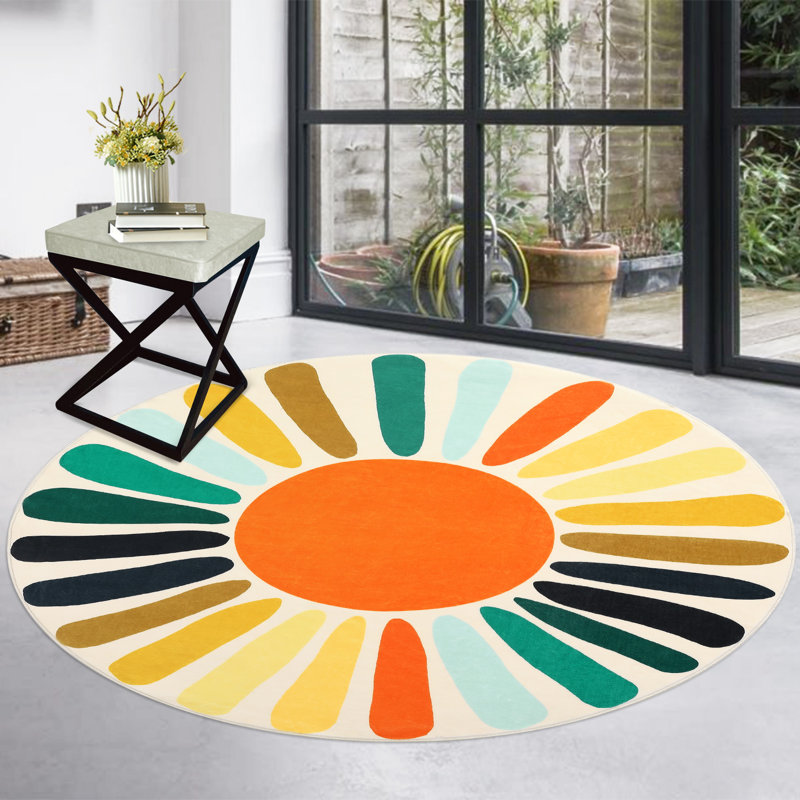 Mignon tapis lavable à la machine Sunburst, Rond 4 pi