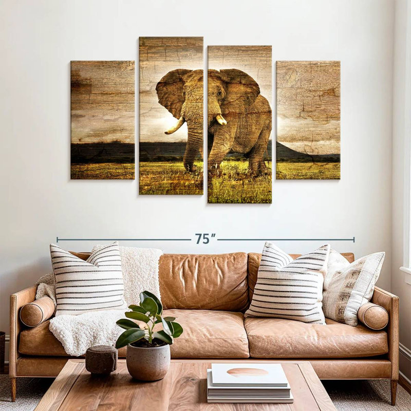 Éléphant à texture de bois Brampt, H 42 po x l 68 po