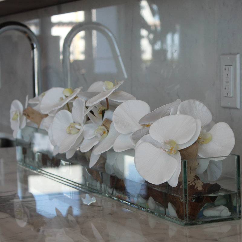 Silk Arrangement in Planter, 12" H x 48" W x 6" D, White