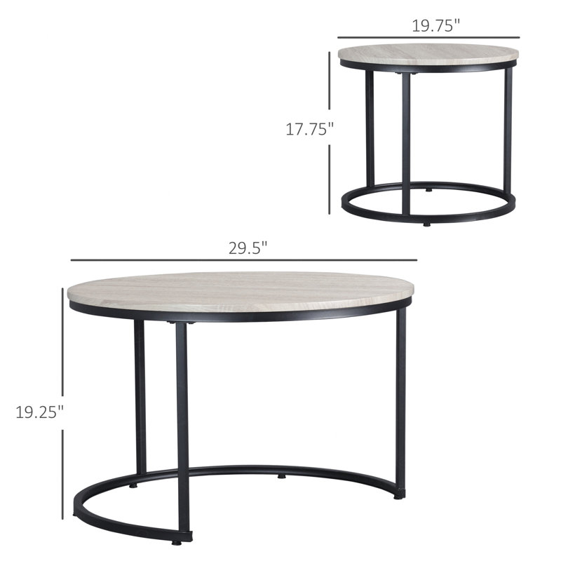 Round Nesting Tables Set of 2, Stacking Coffee Table Set with Metal Frame for Living Room