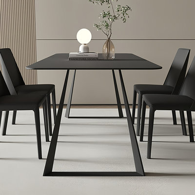 Pure black rock slab rectangular dining table